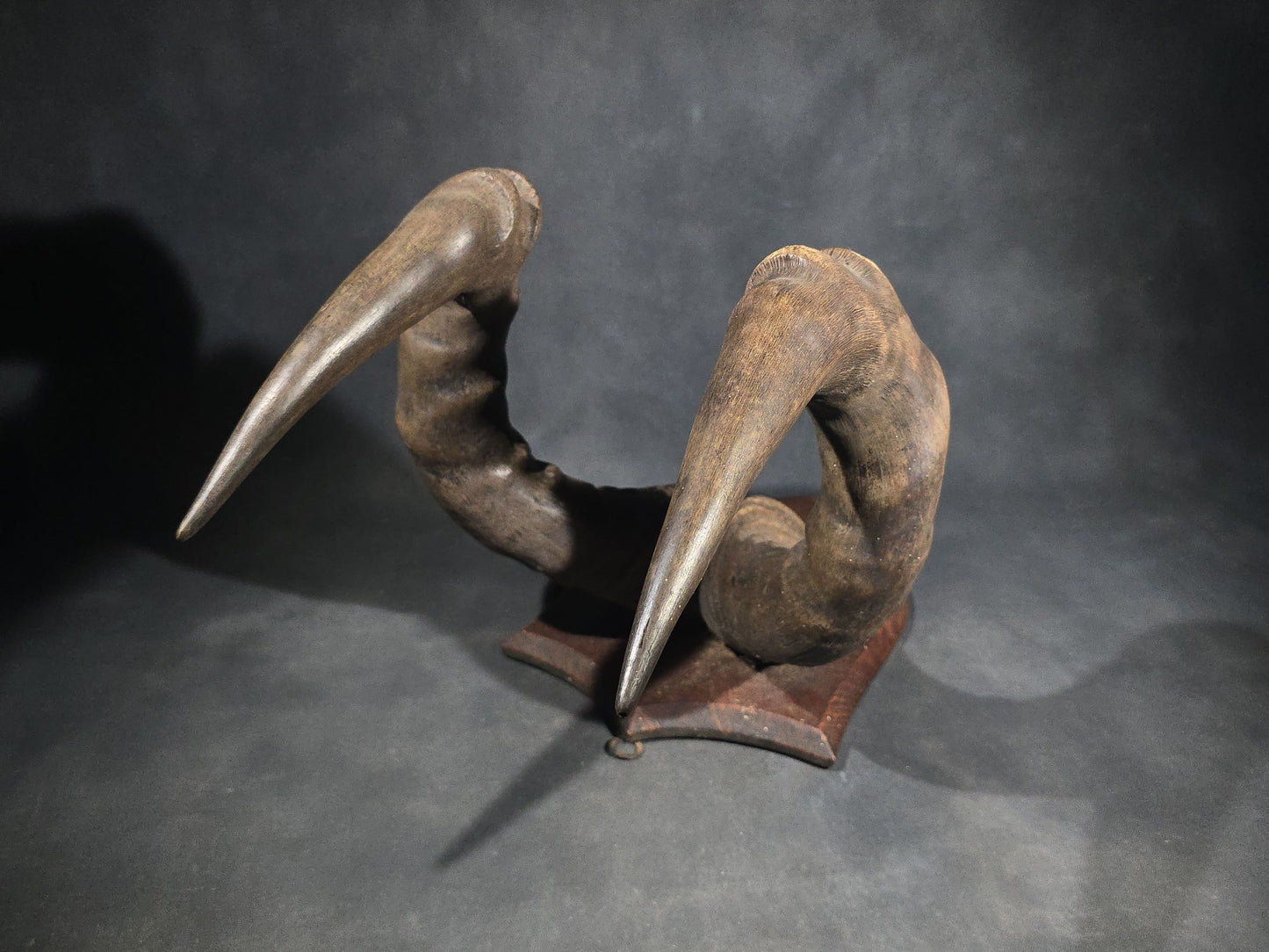 Vintage Mounted African Antelope Horn Trophy on Shield-Shaped Wood Plaque