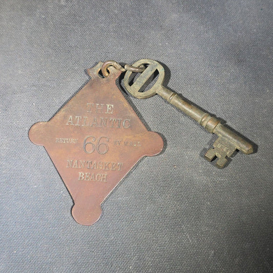 Antique Hotel Room Key and Fob from The Atlantic, Nantasket Beach, Massachusetts, Room 66, Manufactured by John Robbins, Boston, Massachusetts