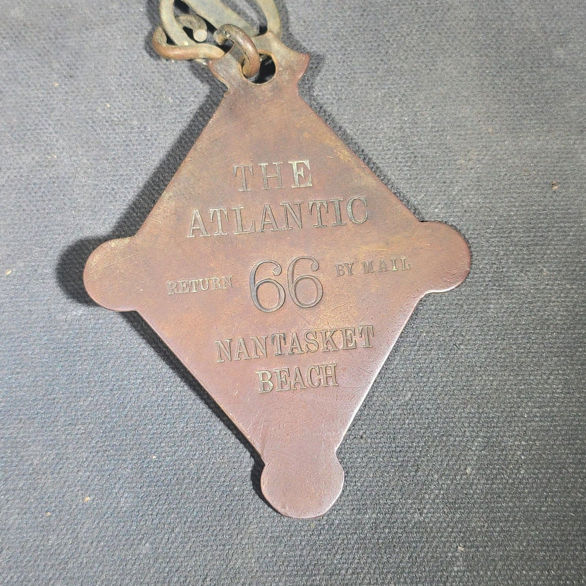 Antique Hotel Room Key and Fob from The Atlantic, Nantasket Beach, Massachusetts, Room 66, Manufactured by John Robbins, Boston, Massachusetts