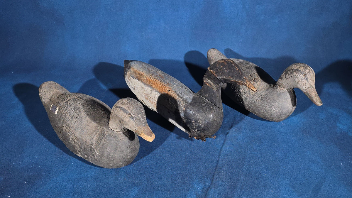 Trio of Antique Hand-Carved and Hand-Painted Wooden Duck Decoys
