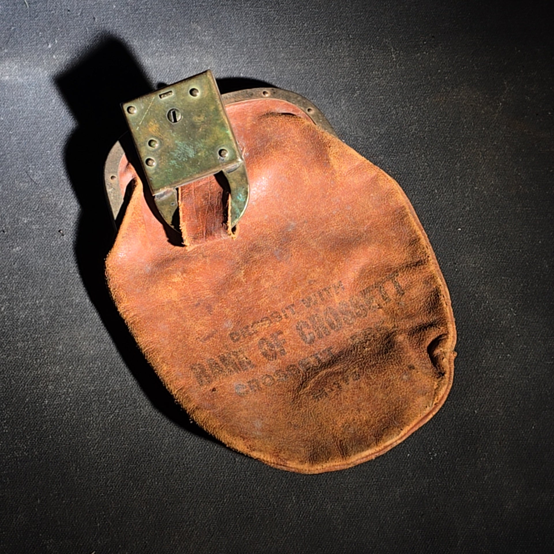Antique Leather Bank Deposit Bag with Eagle Lock Co. Brass Lock, Bank of Crossett, Crossett, Arkansas