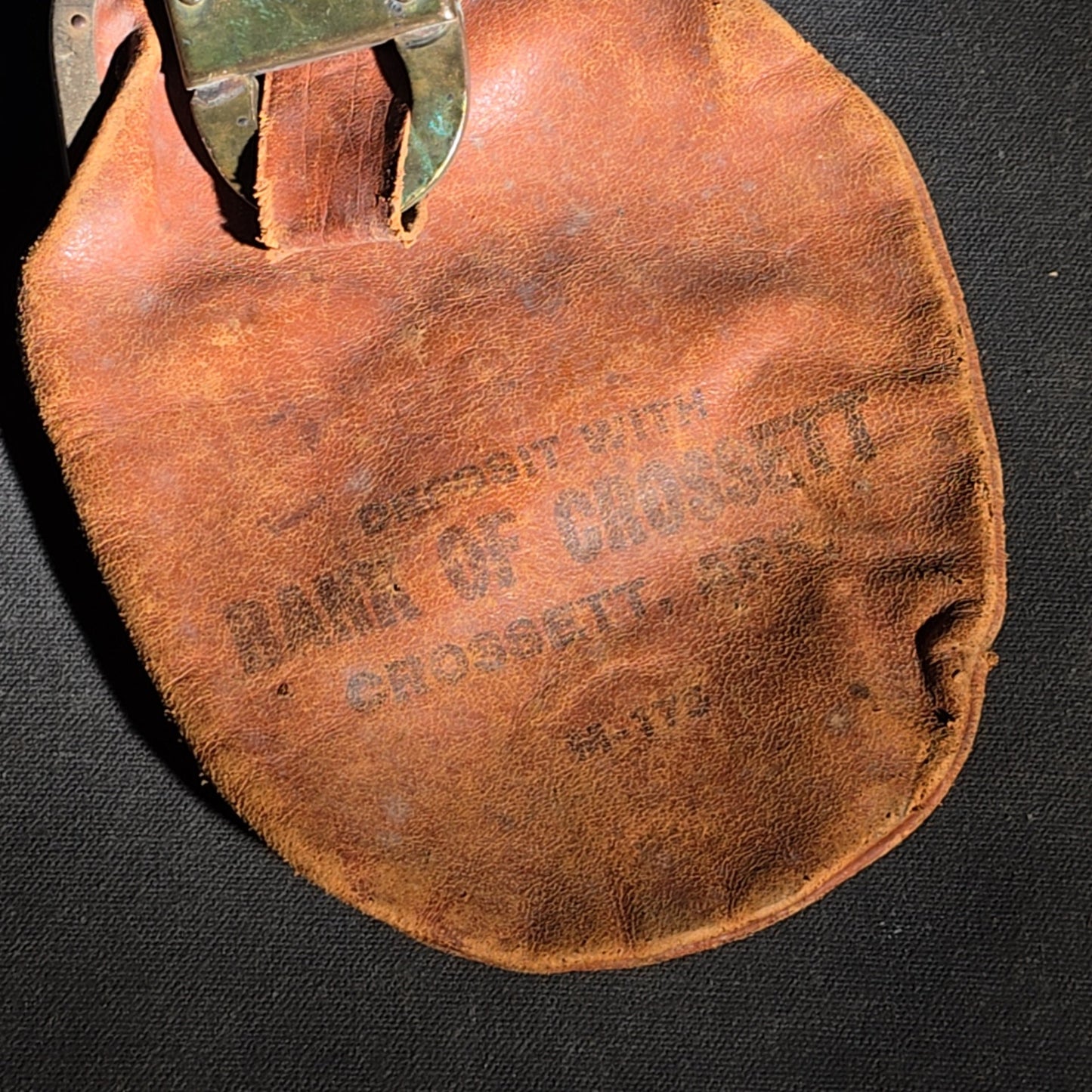 Antique Leather Bank Deposit Bag with Eagle Lock Co. Brass Lock, Bank of Crossett, Crossett, Arkansas