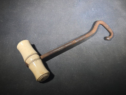 Antique Bone-Handled Iron Boot Pull with Turned Handle