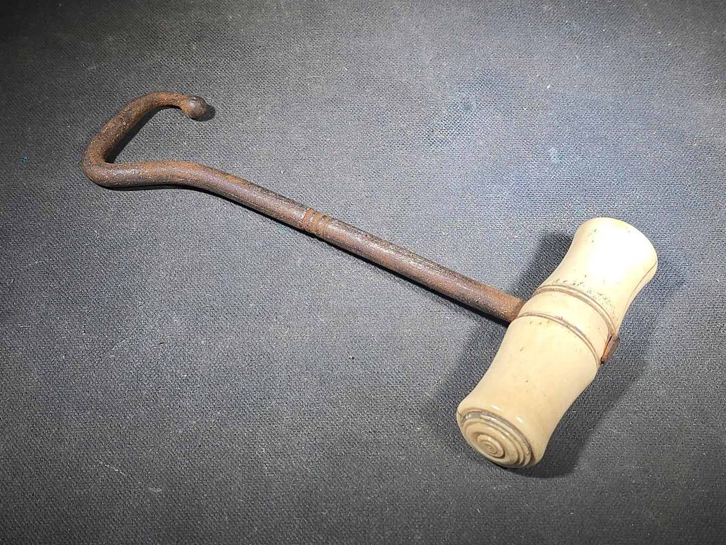 Antique Bone-Handled Iron Boot Pull with Turned Handle