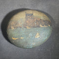 Lot 181 - Antique Hand-Painted Stone with Coastal Scene Depicting a Church on Rocky Shoreline with Sailboats, 4" L