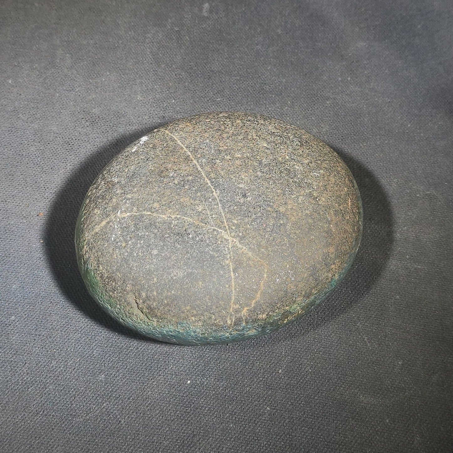 Antique Hand-Painted Stone with Coastal Scene Depicting a Church on Rocky Shoreline with Sailboats