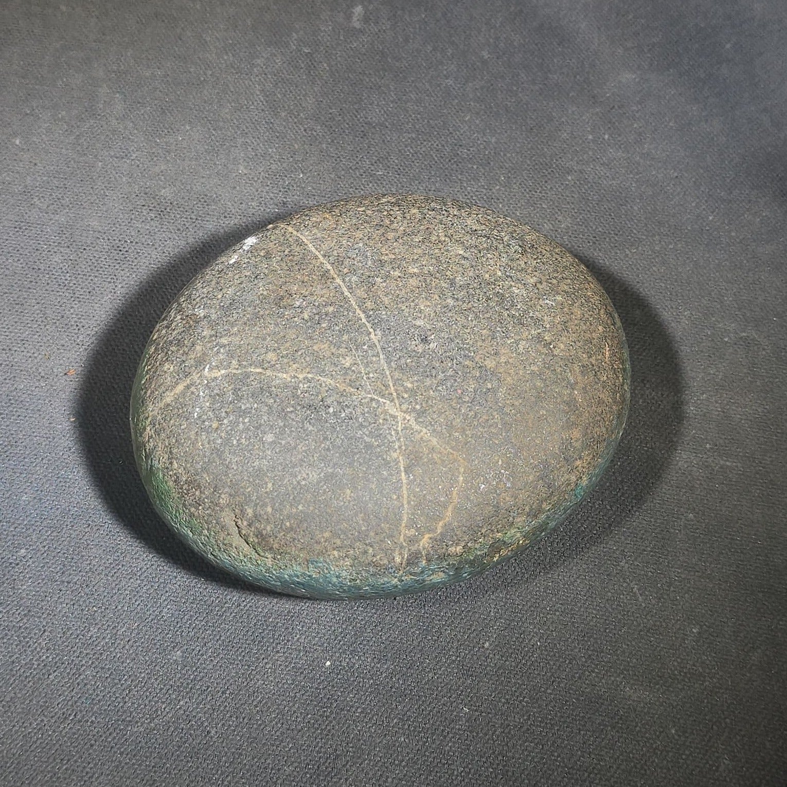 Antique Hand-Painted Stone with Coastal Scene Depicting a Church on Rocky Shoreline with Sailboats