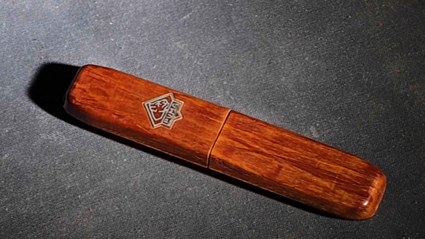 Vintage F.W. Engels "Our Best" Straight Razor with Celluloid Handle, Solingen, Germany, in Puma Wood Case