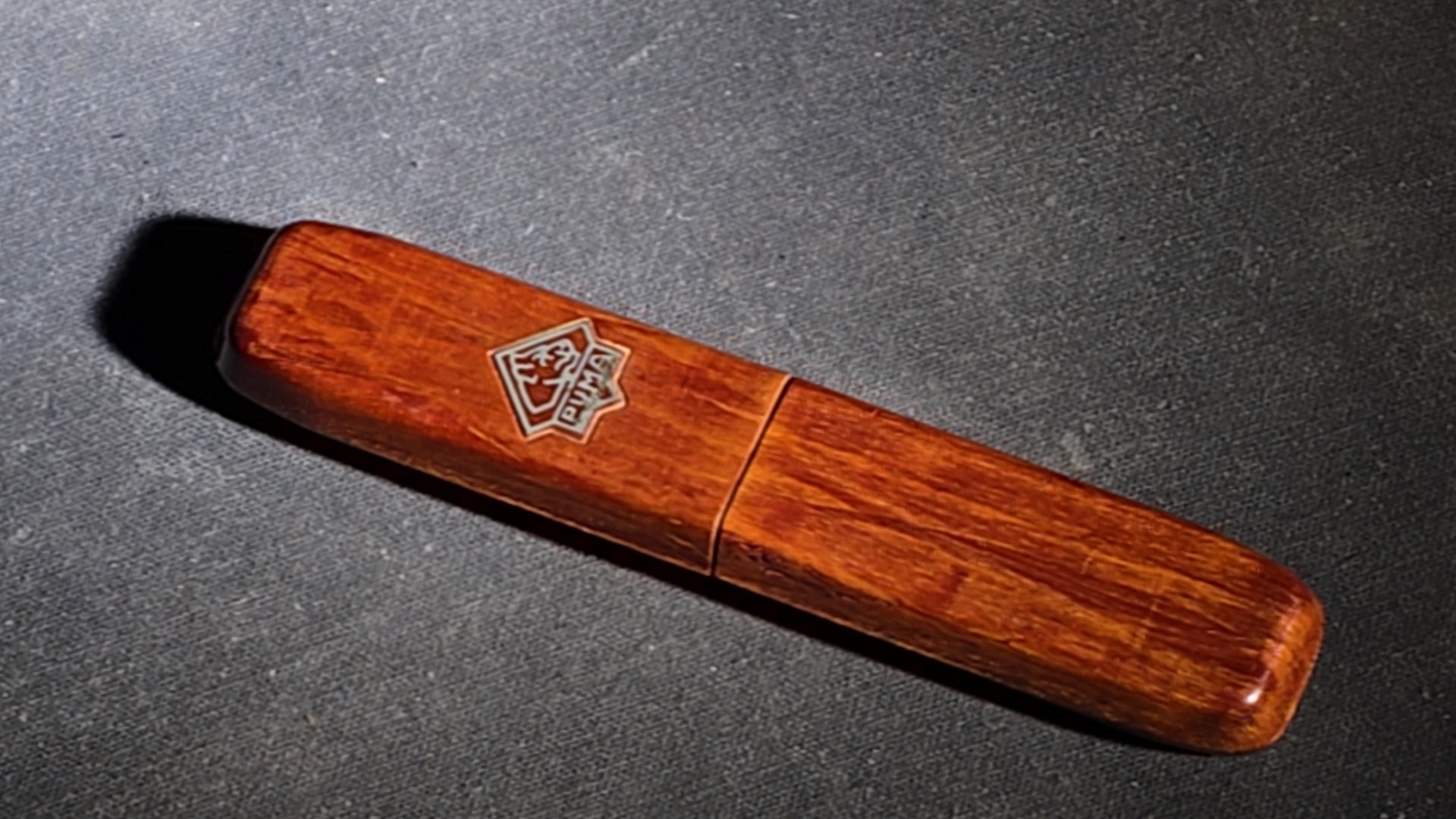 Vintage F.W. Engels "Our Best" Straight Razor with Celluloid Handle, Solingen, Germany, in Puma Wood Case