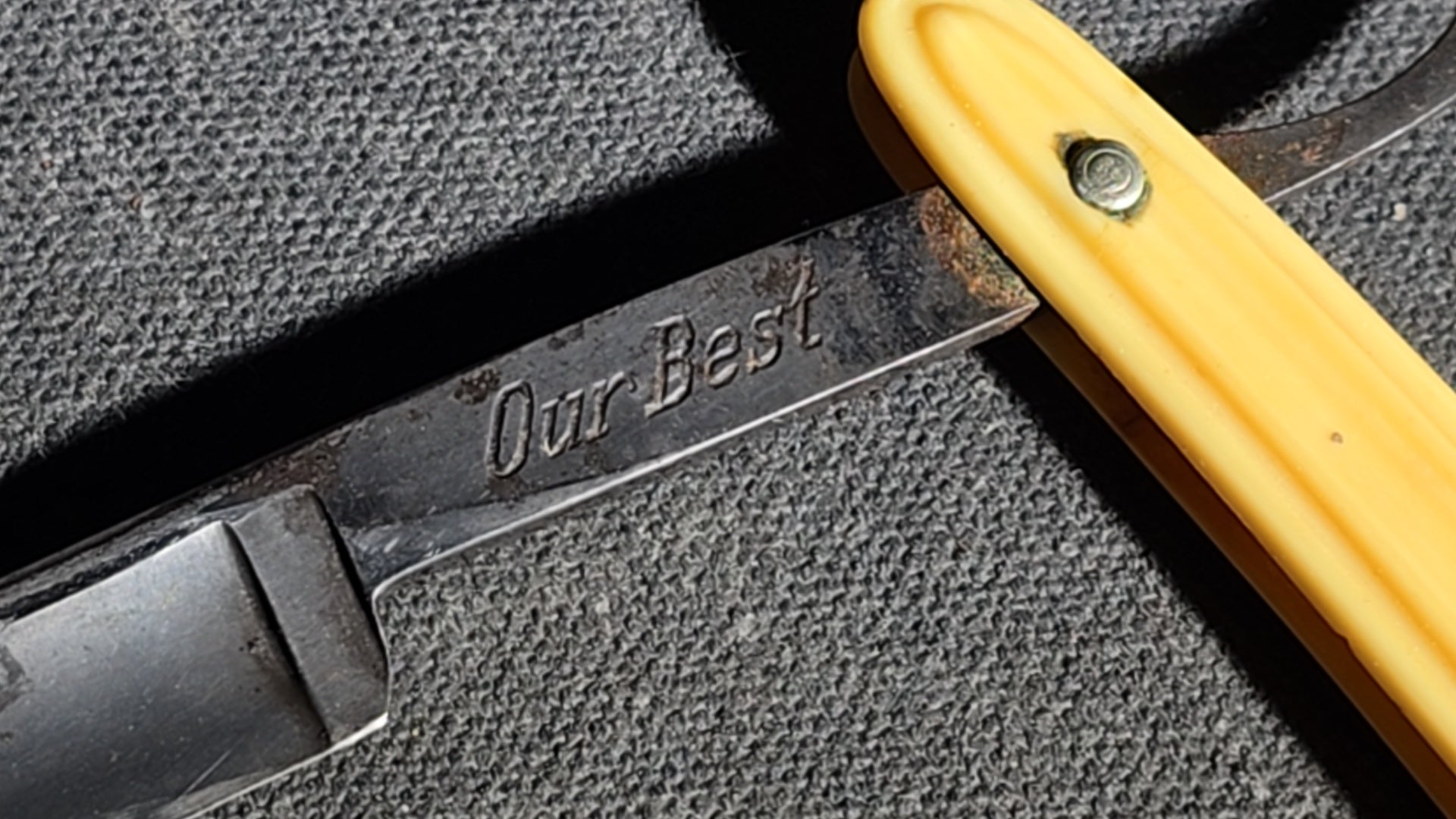 Vintage F.W. Engels "Our Best" Straight Razor with Celluloid Handle, Solingen, Germany, in Puma Wood Case