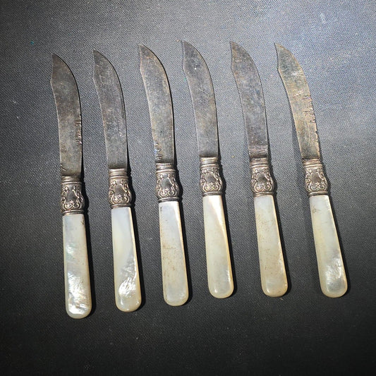 Grouping of Six Antique Mother-of-Pearl-Handled Knives, Manufactured by Maynard & Potter Inc.