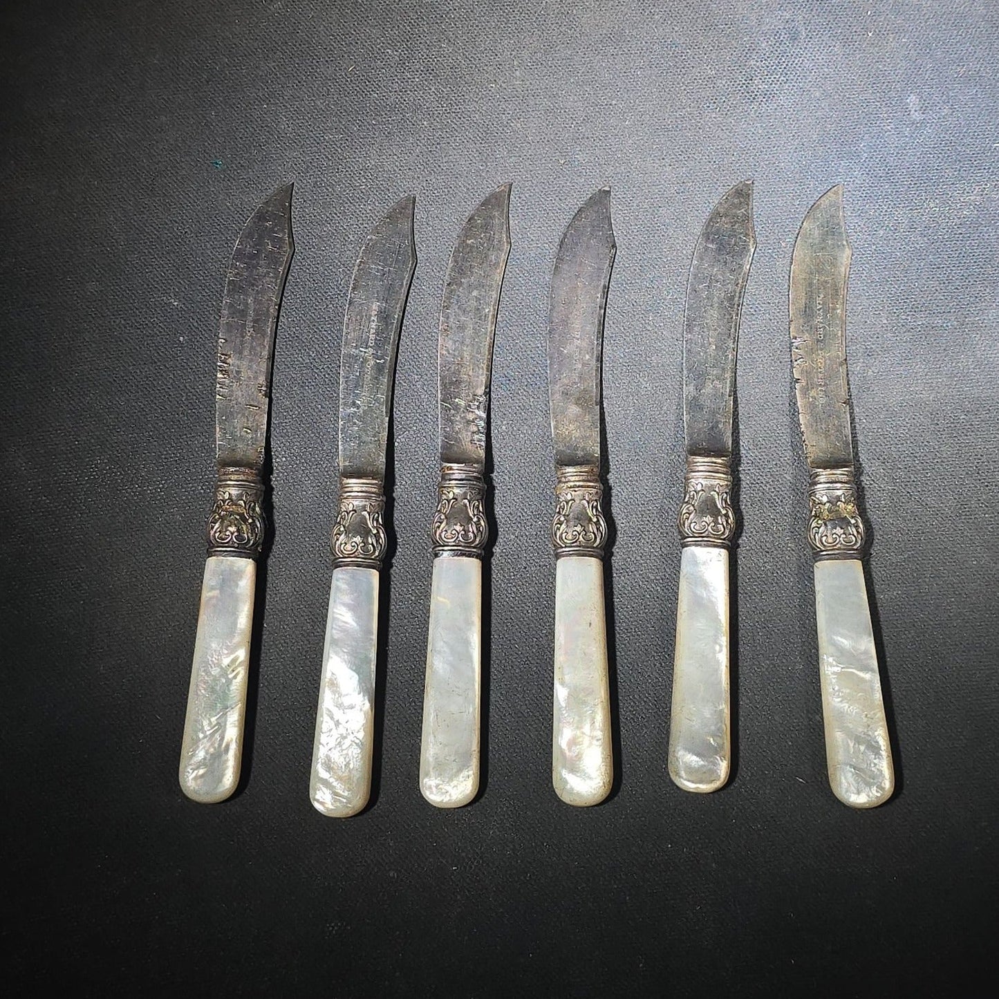 Grouping of Six Antique Mother-of-Pearl-Handled Knives, Manufactured by Maynard & Potter Inc.