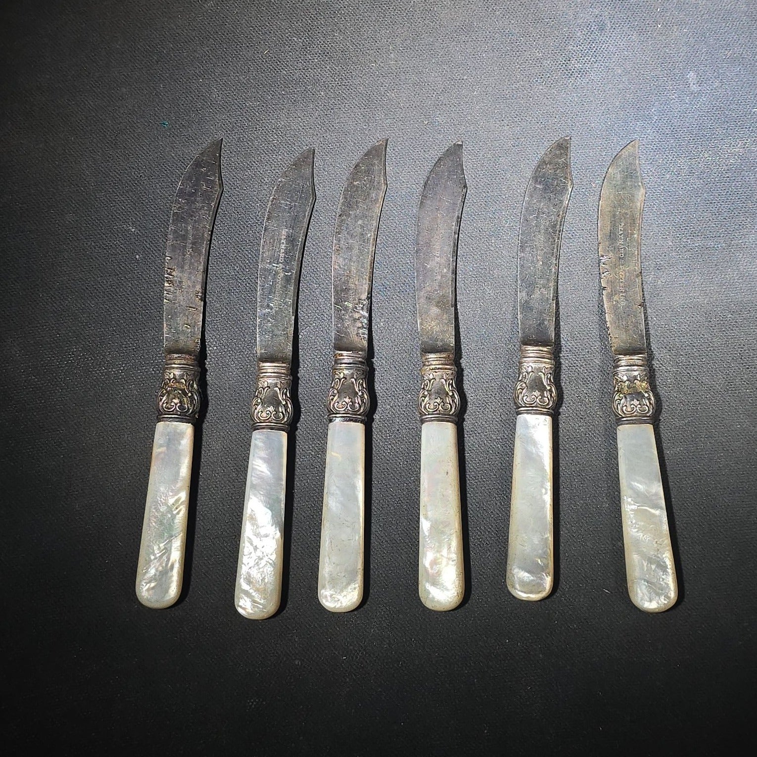 Grouping of Six Antique Mother-of-Pearl-Handled Knives, Manufactured by Maynard & Potter Inc.