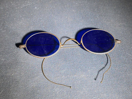 Antique Wire-Frame Spectacles with Cobalt Blue Lenses and Cable Temples