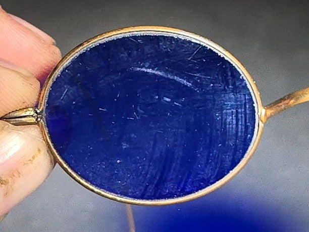 Antique Wire-Frame Spectacles with Cobalt Blue Lenses and Cable Temples
