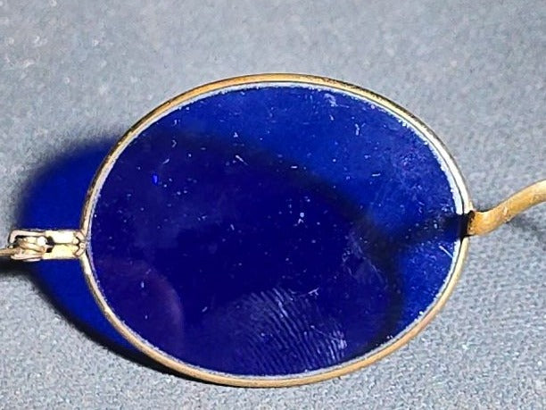 Antique Wire-Frame Spectacles with Cobalt Blue Lenses and Cable Temples
