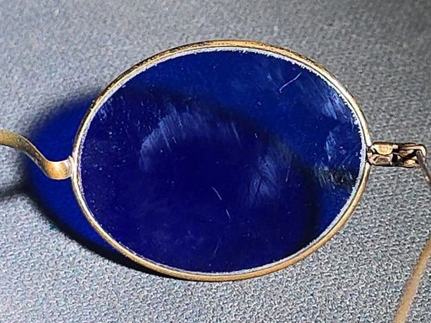 Antique Wire-Frame Spectacles with Cobalt Blue Lenses and Cable Temples