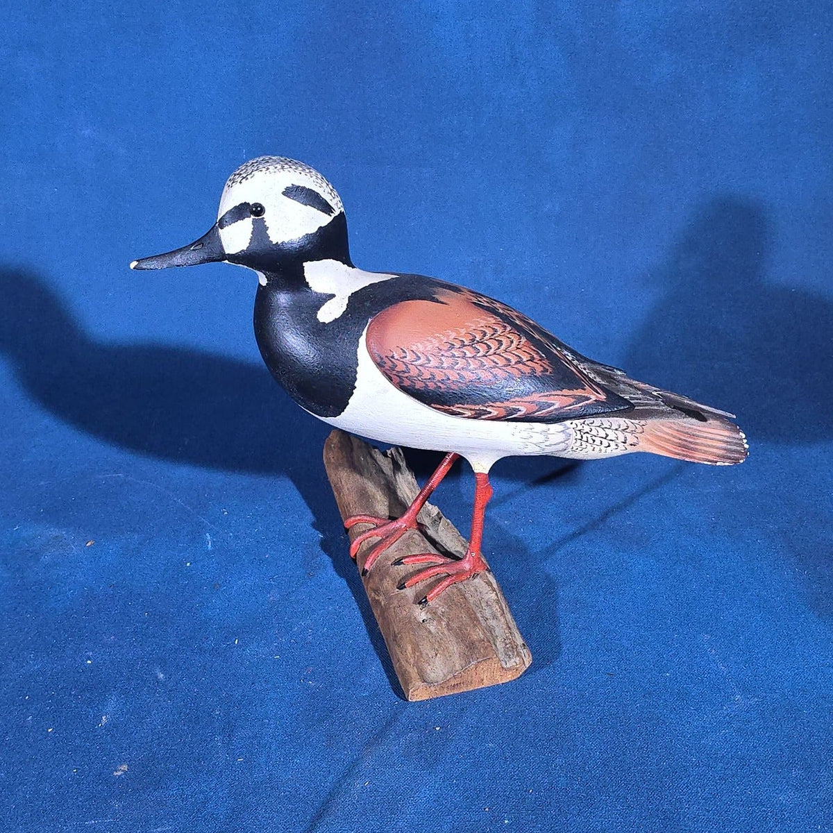 Pair of Vintage Carved and Painted Wood Shorebird Figures on Driftwood Bases