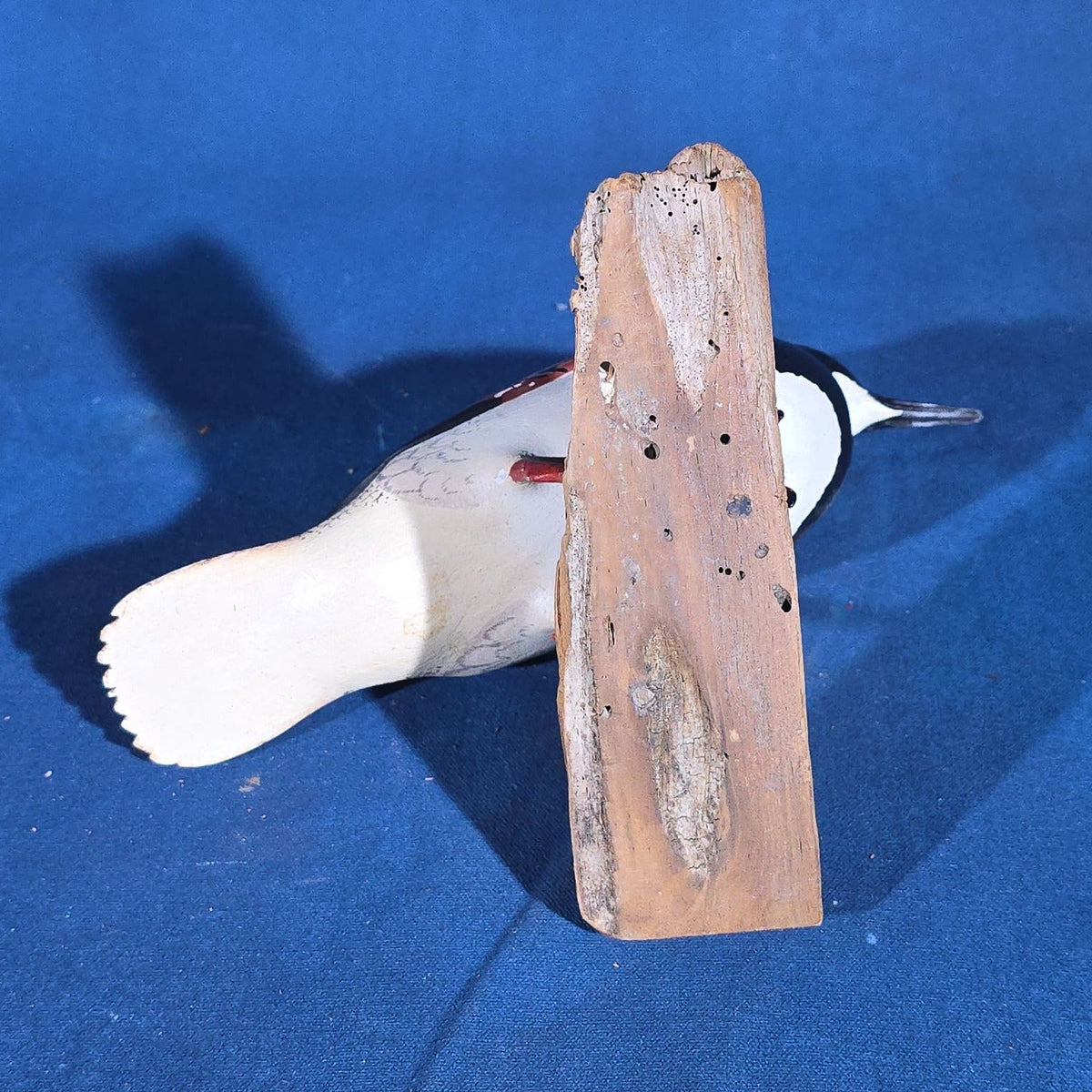 Pair of Vintage Carved and Painted Wood Shorebird Figures on Driftwood Bases