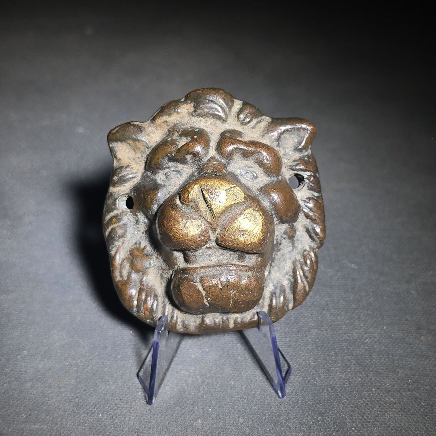 Vintage Cast Brass Lion Head Architectural Ornament with Mounting Holes