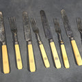 Lot 129 - Grouping of 10 Antique Bone-Handled Knives and Forks Including Six Forks and Four Knives with Hallmarks