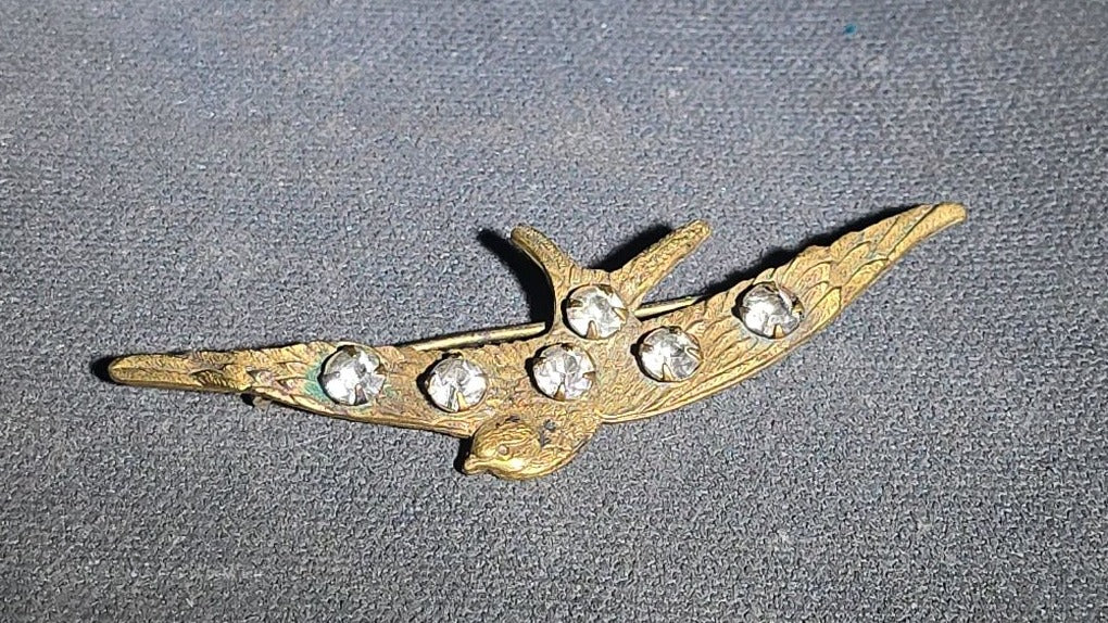 Vintage Gold-Tone Swallow Brooch with Paste Stones