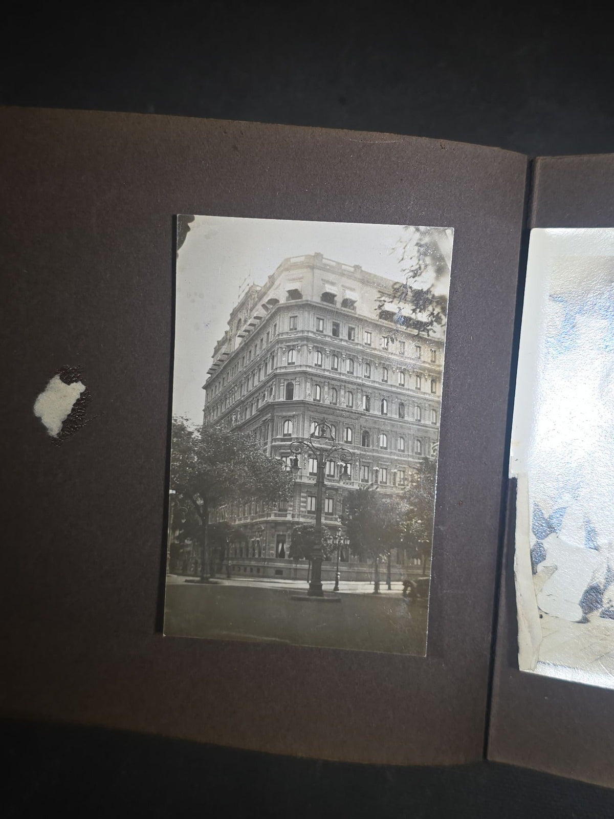 Antique Snapshot Photo Album Containing 45+ Snapshot Photographs, German-Captioned Transatlantic Voyage Aboard the R.M.S. Majestic with New York City Street Scenes, Shipboard Costume Party, Dining Room Interior, and Portraits