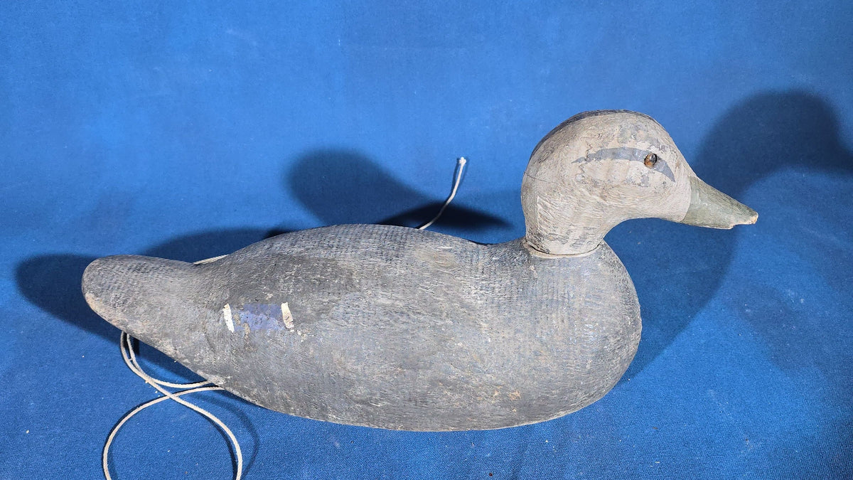 Trio of Antique Hand-Carved and Hand-Painted Wooden Duck Decoys with Glass Eyes and Rigging Lines