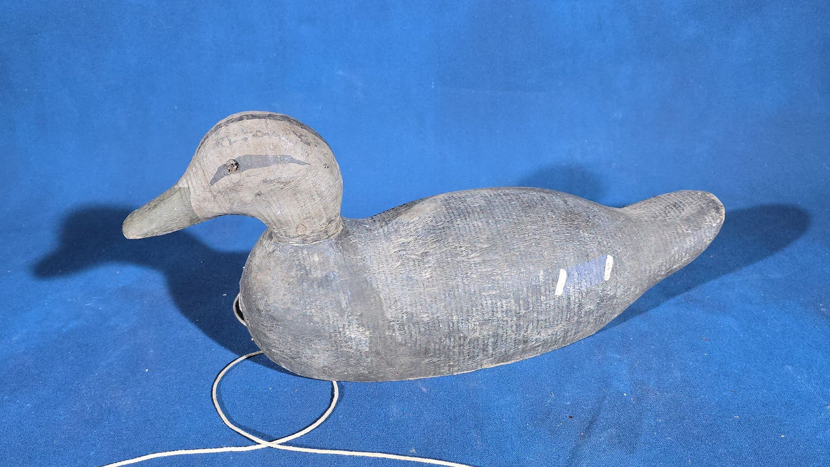 Trio of Antique Hand-Carved and Hand-Painted Wooden Duck Decoys with Glass Eyes and Rigging Lines