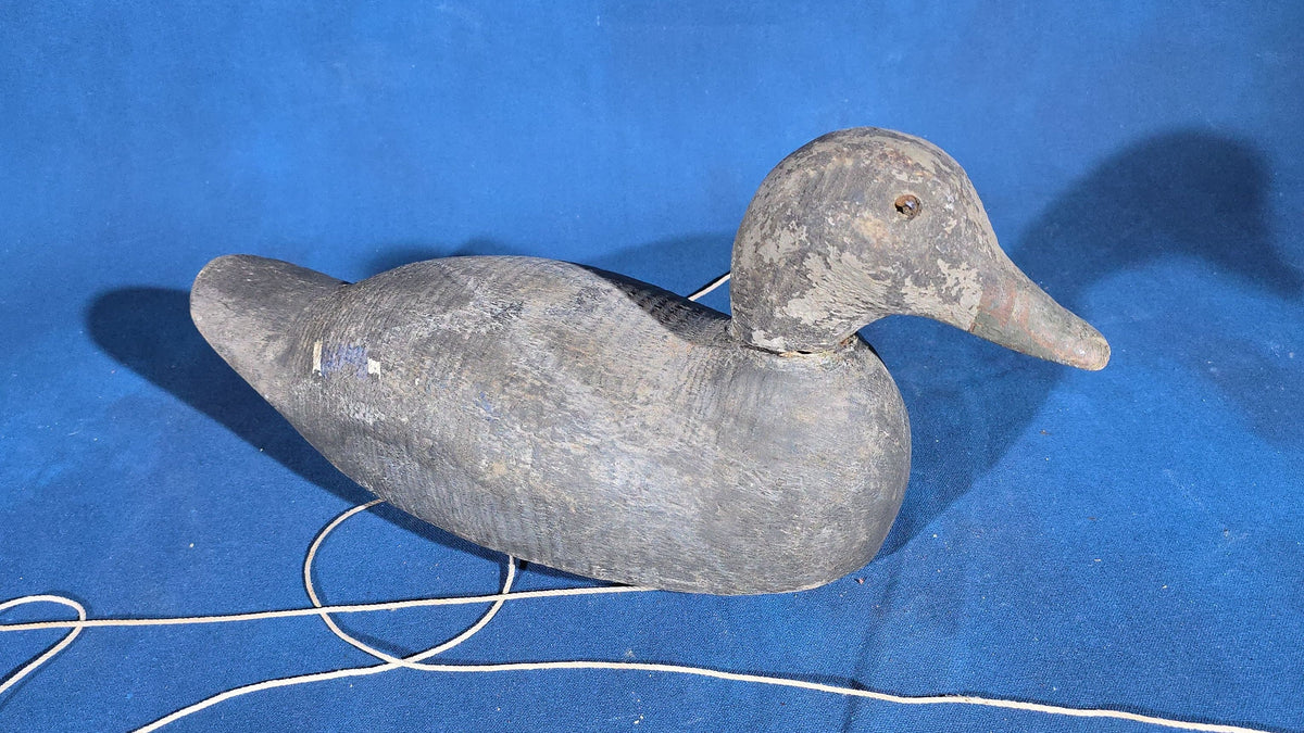 Trio of Antique Hand-Carved and Hand-Painted Wooden Duck Decoys with Glass Eyes and Rigging Lines