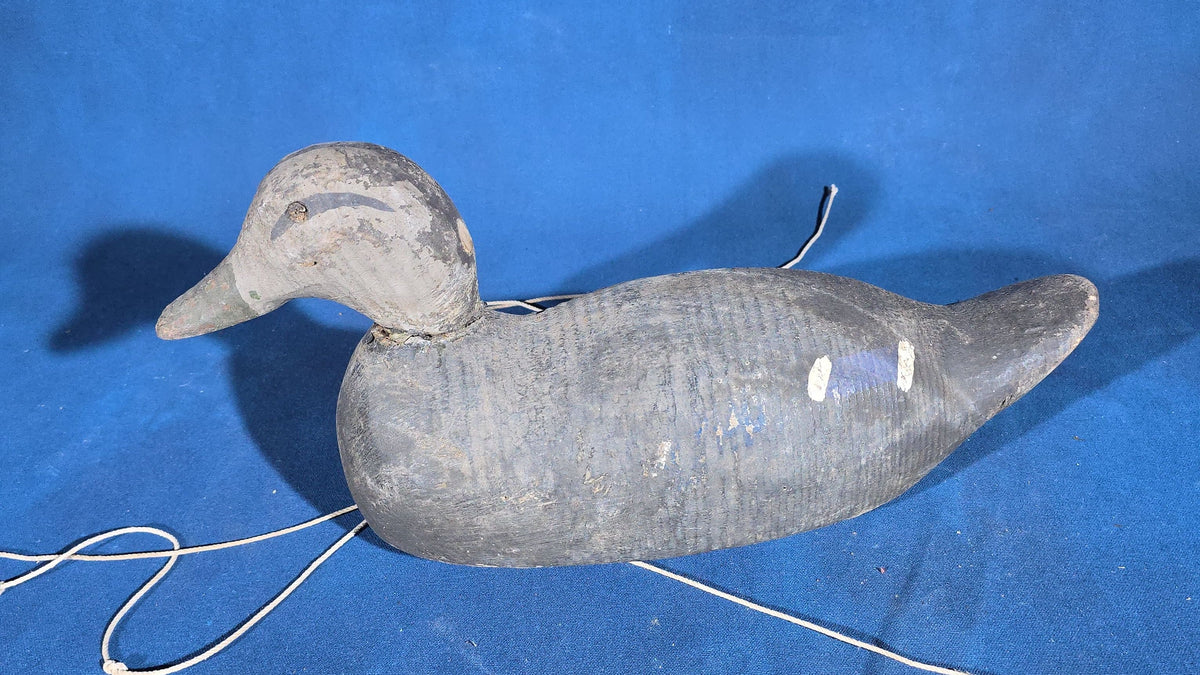Trio of Antique Hand-Carved and Hand-Painted Wooden Duck Decoys with Glass Eyes and Rigging Lines