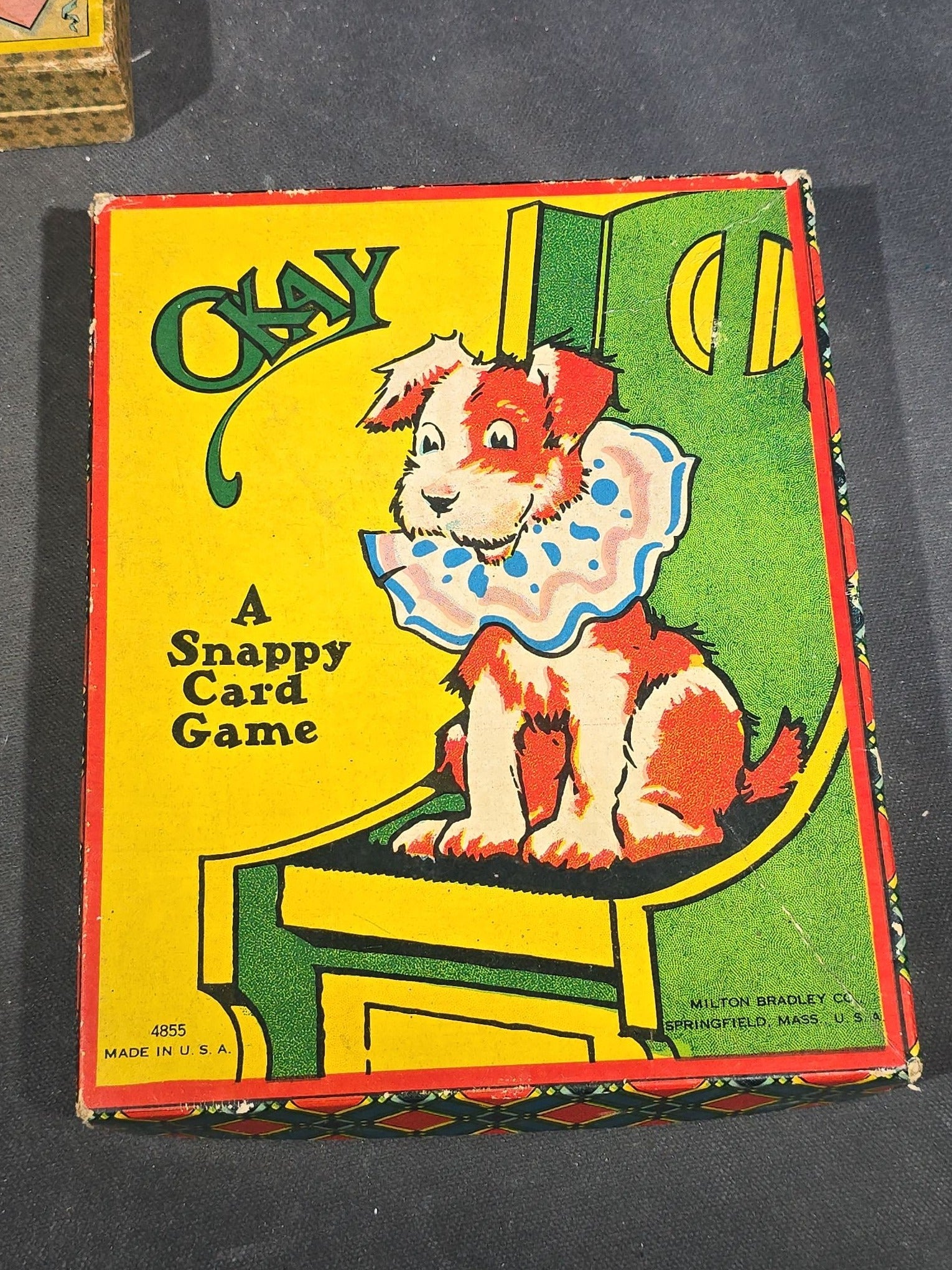 Grouping of Five Antique Card and Letter Games including Okay, Gasoline Alley, Letters and Anagrams, Merry Matches, and Snap, Published by Milton Bradley, Parker Brothers, and McLoughlin Bros.