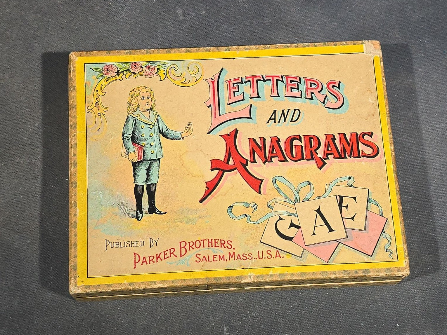 Grouping of Five Antique Card and Letter Games including Okay, Gasoline Alley, Letters and Anagrams, Merry Matches, and Snap, Published by Milton Bradley, Parker Brothers, and McLoughlin Bros.