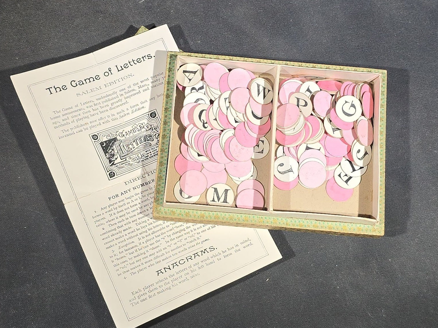 Grouping of Five Antique Card and Letter Games including Okay, Gasoline Alley, Letters and Anagrams, Merry Matches, and Snap, Published by Milton Bradley, Parker Brothers, and McLoughlin Bros.
