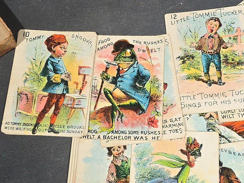 Grouping of Five Antique Card and Letter Games including Okay, Gasoline Alley, Letters and Anagrams, Merry Matches, and Snap, Published by Milton Bradley, Parker Brothers, and McLoughlin Bros.
