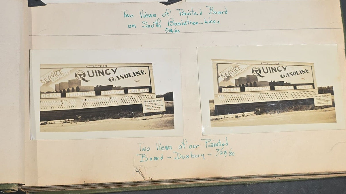 Vintage Quincy Oil Company Scrapbook with Snapshot Photographs, Newspaper Clippings, and Ephemera Documenting Fred E. Bergfors and Company Operations across Massachusetts, Circa 1928-1935