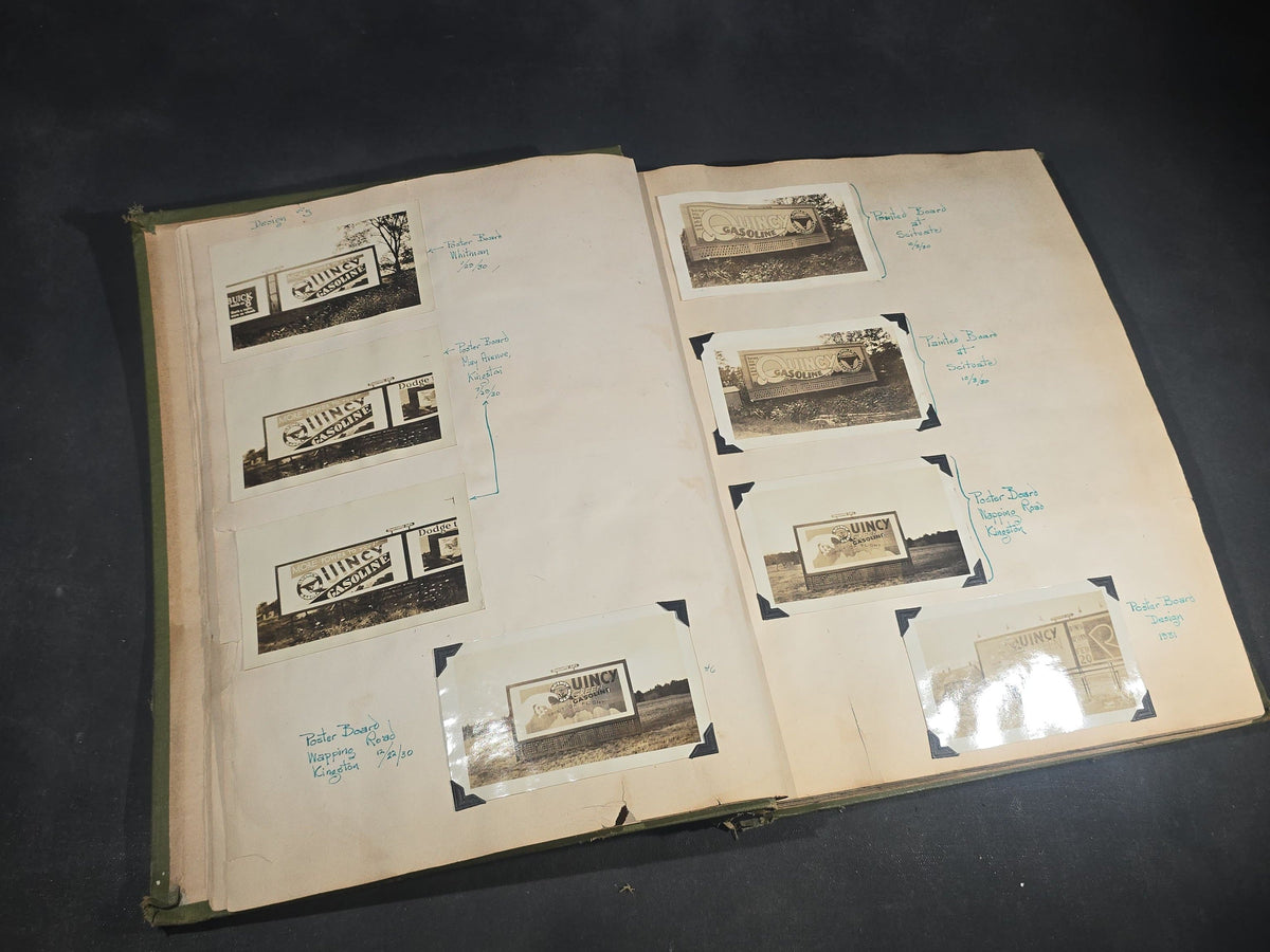 Vintage Quincy Oil Company Scrapbook with Snapshot Photographs, Newspaper Clippings, and Ephemera Documenting Fred E. Bergfors and Company Operations across Massachusetts, Circa 1928-1935
