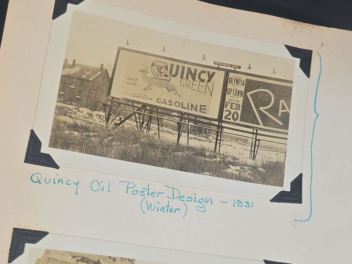 Vintage Quincy Oil Company Scrapbook with Snapshot Photographs, Newspaper Clippings, and Ephemera Documenting Fred E. Bergfors and Company Operations across Massachusetts, Circa 1928-1935