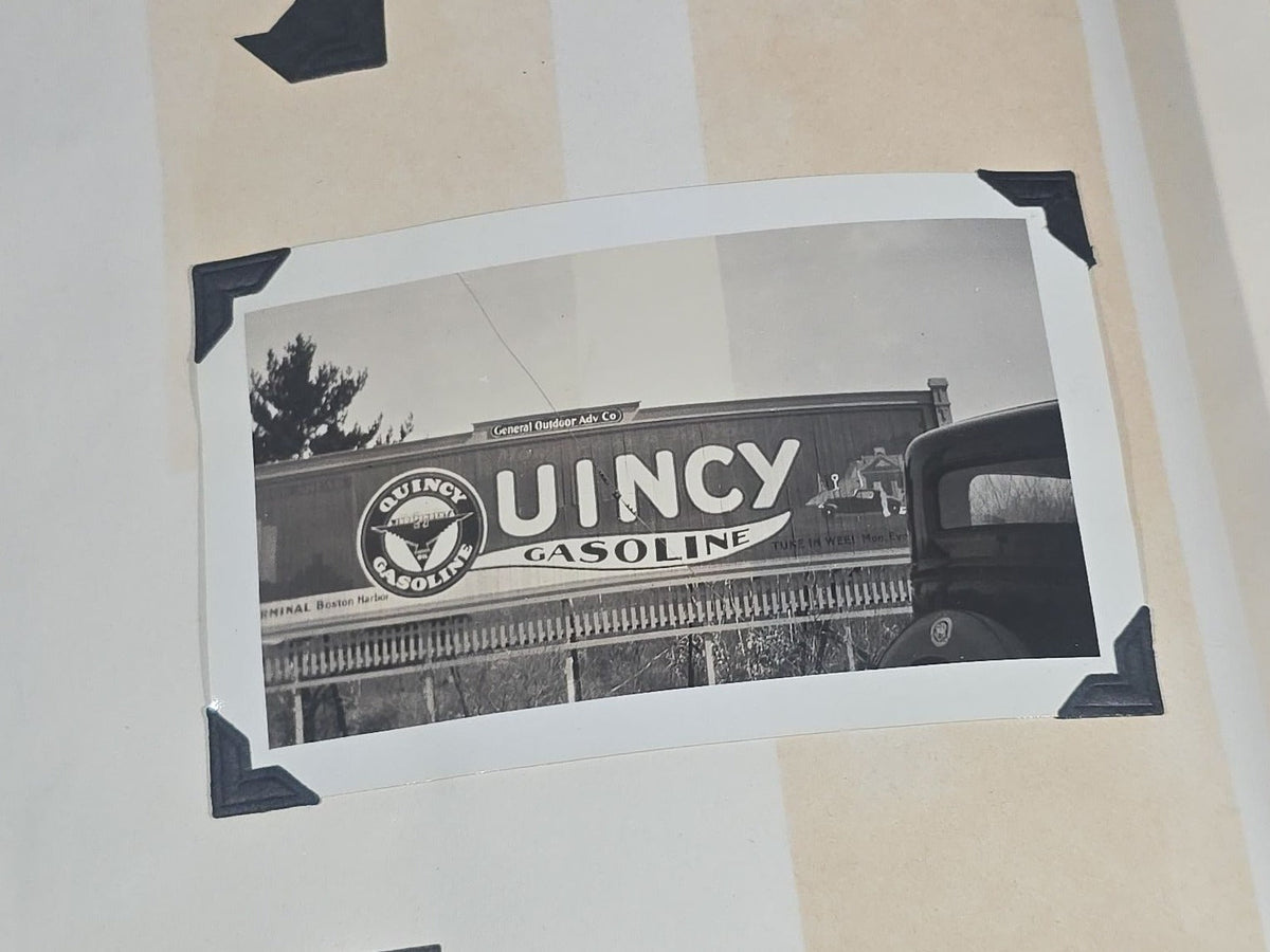 Vintage Quincy Oil Company Scrapbook with Snapshot Photographs, Newspaper Clippings, and Ephemera Documenting Fred E. Bergfors and Company Operations across Massachusetts, Circa 1928-1935