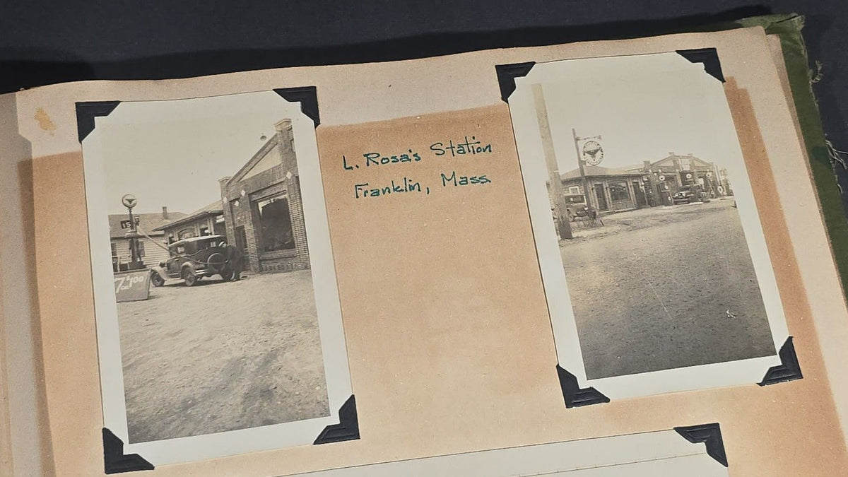 Vintage Quincy Oil Company Scrapbook with Snapshot Photographs, Newspaper Clippings, and Ephemera Documenting Fred E. Bergfors and Company Operations across Massachusetts, Circa 1928-1935