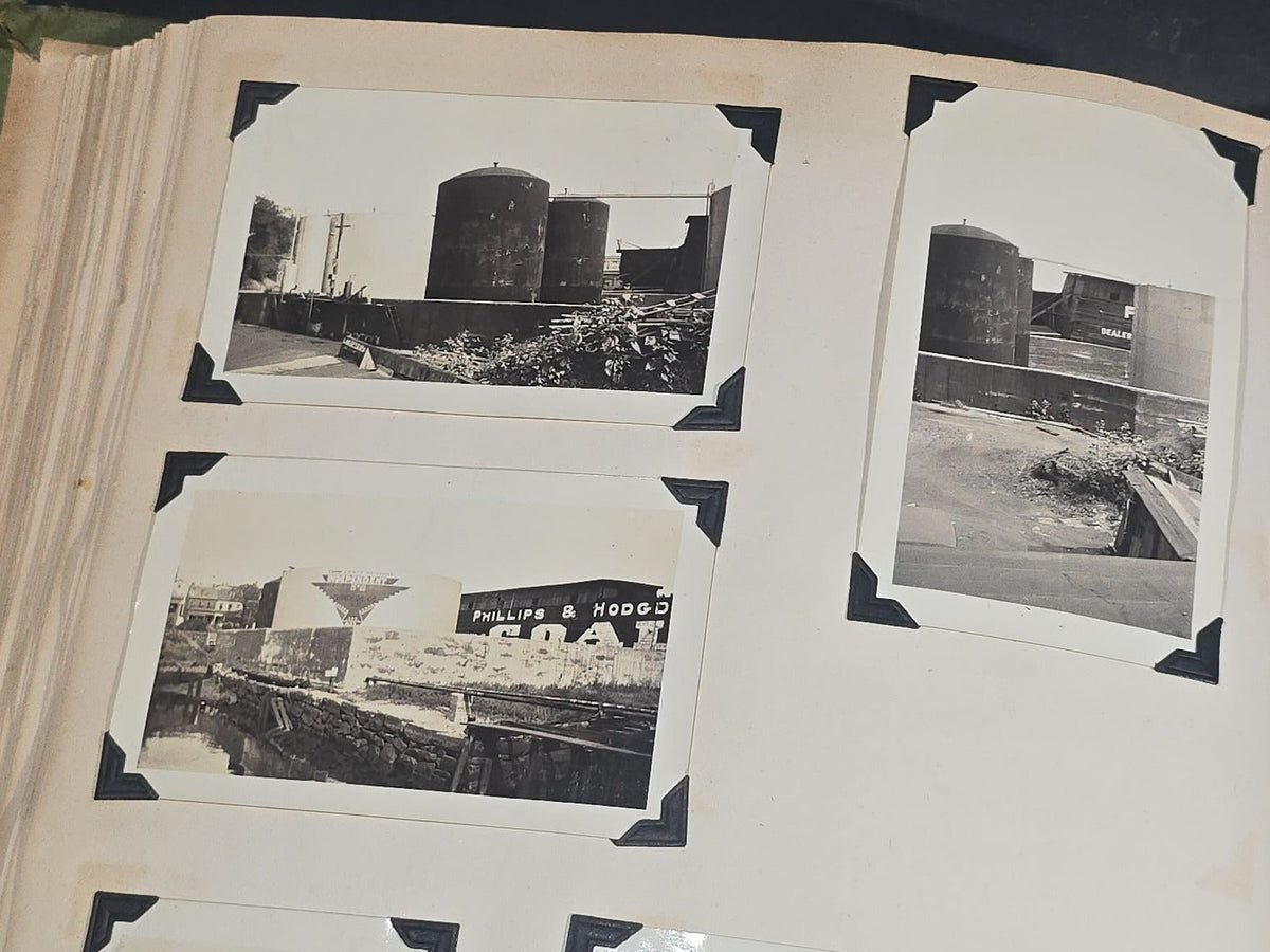 Vintage Quincy Oil Company Scrapbook with Snapshot Photographs, Newspaper Clippings, and Ephemera Documenting Fred E. Bergfors and Company Operations across Massachusetts, Circa 1928-1935