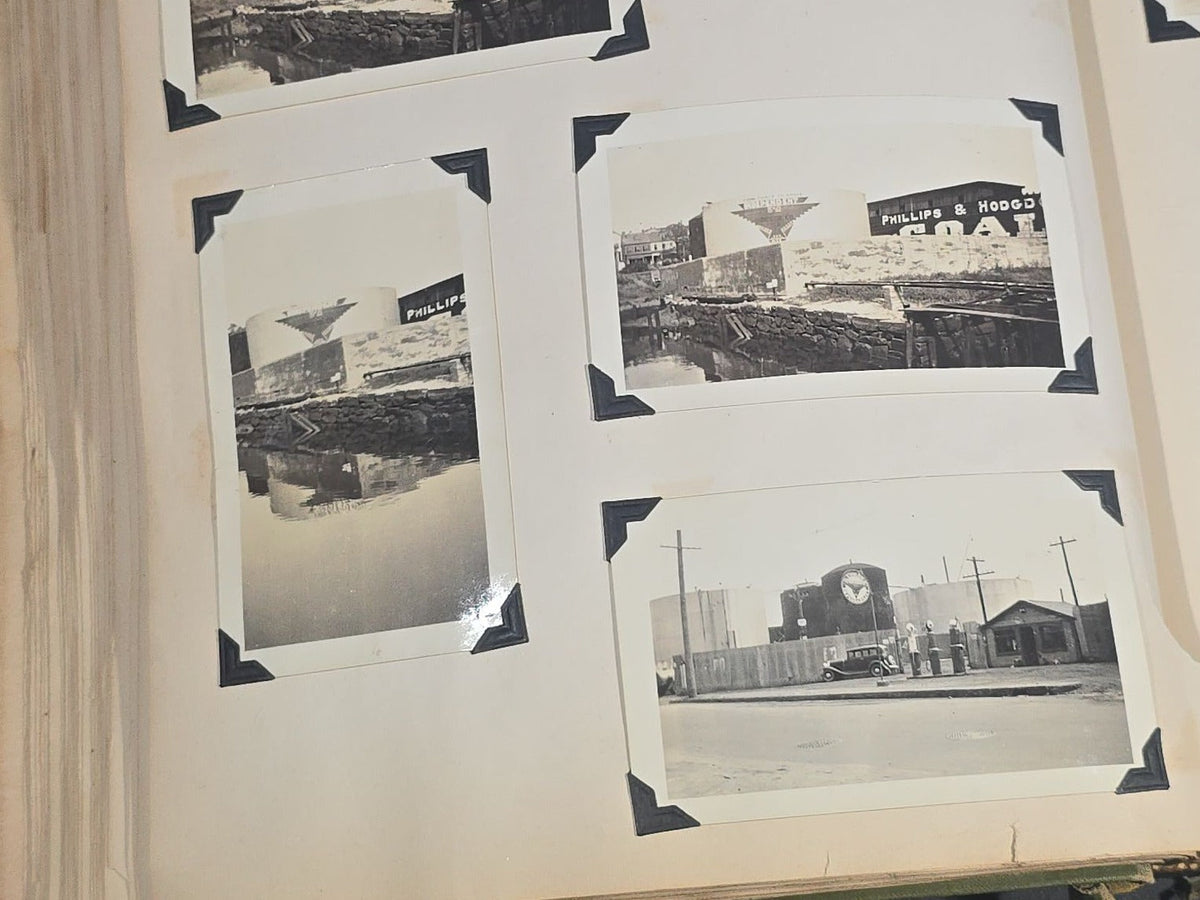 Vintage Quincy Oil Company Scrapbook with Snapshot Photographs, Newspaper Clippings, and Ephemera Documenting Fred E. Bergfors and Company Operations across Massachusetts, Circa 1928-1935