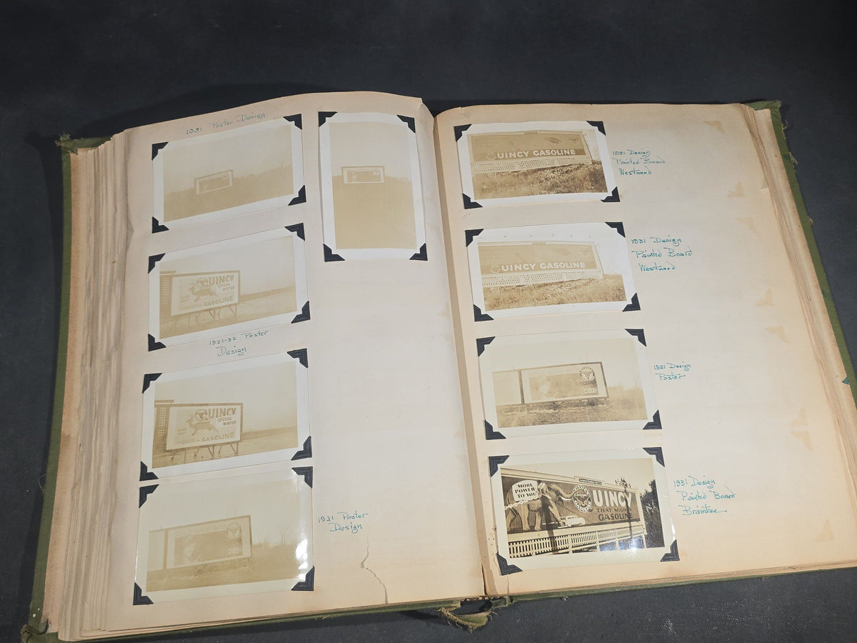 Vintage Quincy Oil Company Scrapbook with Snapshot Photographs, Newspaper Clippings, and Ephemera Documenting Fred E. Bergfors and Company Operations across Massachusetts, Circa 1928-1935