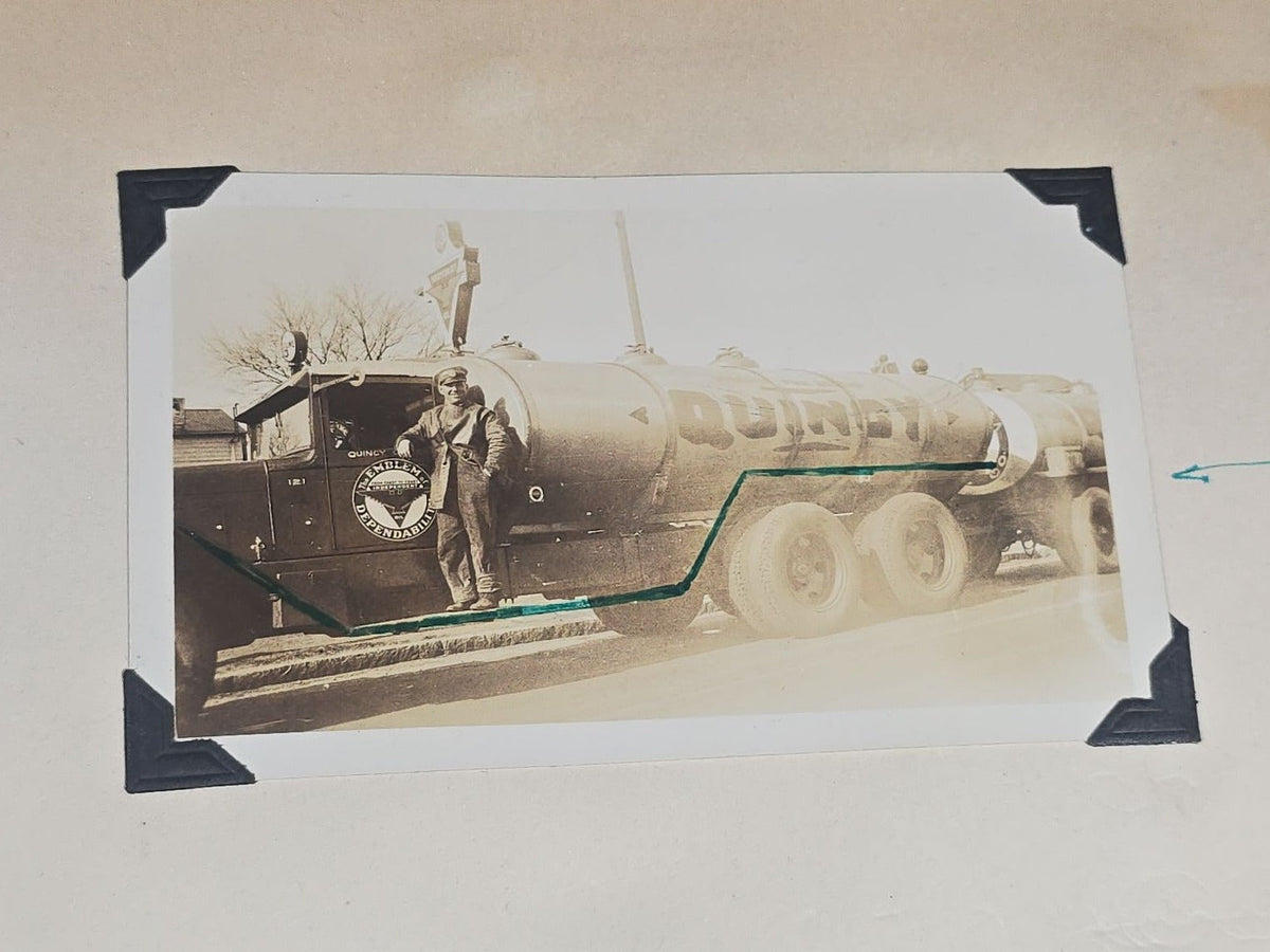 Vintage Quincy Oil Company Scrapbook with Snapshot Photographs, Newspaper Clippings, and Ephemera Documenting Fred E. Bergfors and Company Operations across Massachusetts, Circa 1928-1935