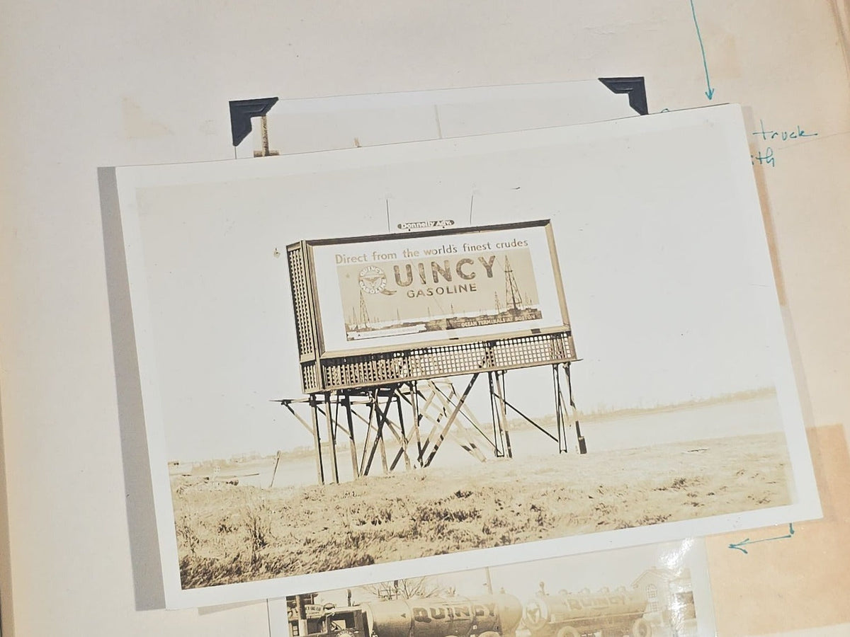 Vintage Quincy Oil Company Scrapbook with Snapshot Photographs, Newspaper Clippings, and Ephemera Documenting Fred E. Bergfors and Company Operations across Massachusetts, Circa 1928-1935
