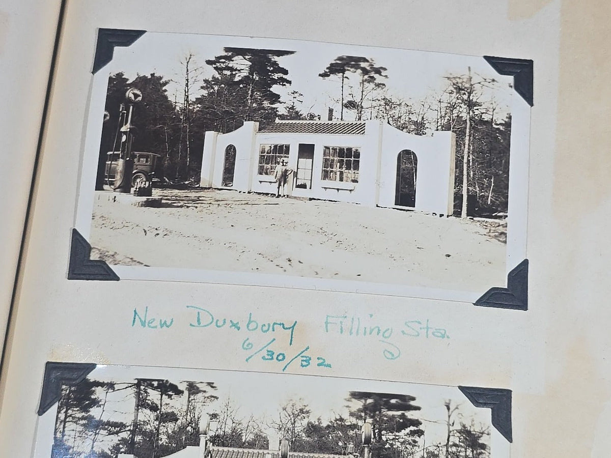 Vintage Quincy Oil Company Scrapbook with Snapshot Photographs, Newspaper Clippings, and Ephemera Documenting Fred E. Bergfors and Company Operations across Massachusetts, Circa 1928-1935