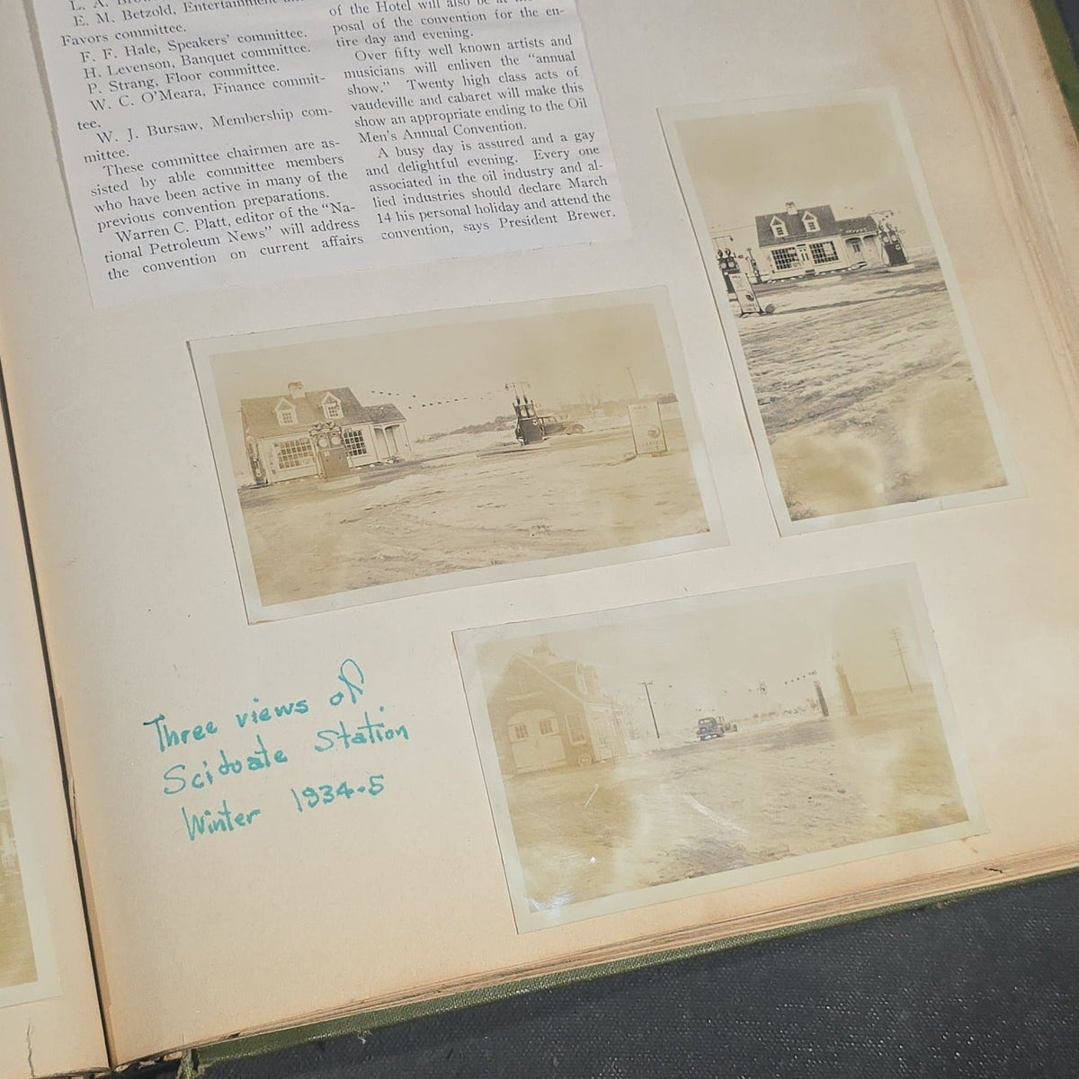 Vintage Quincy Oil Company Scrapbook with Snapshot Photographs, Newspaper Clippings, and Ephemera Documenting Fred E. Bergfors and Company Operations across Massachusetts, Circa 1928-1935