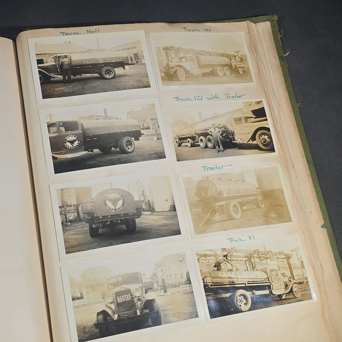 Vintage Quincy Oil Company Scrapbook with Snapshot Photographs, Newspaper Clippings, and Ephemera Documenting Fred E. Bergfors and Company Operations across Massachusetts, Circa 1928-1935
