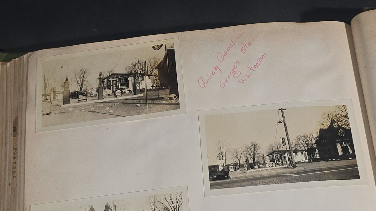 Vintage Quincy Oil Company Scrapbook with Snapshot Photographs, Newspaper Clippings, and Ephemera Documenting Fred E. Bergfors and Company Operations across Massachusetts, Circa 1928-1935