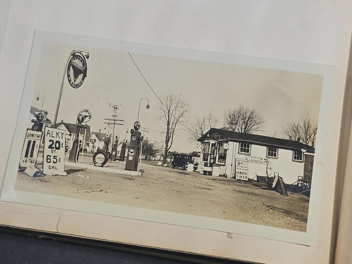 Vintage Quincy Oil Company Scrapbook with Snapshot Photographs, Newspaper Clippings, and Ephemera Documenting Fred E. Bergfors and Company Operations across Massachusetts, Circa 1928-1935